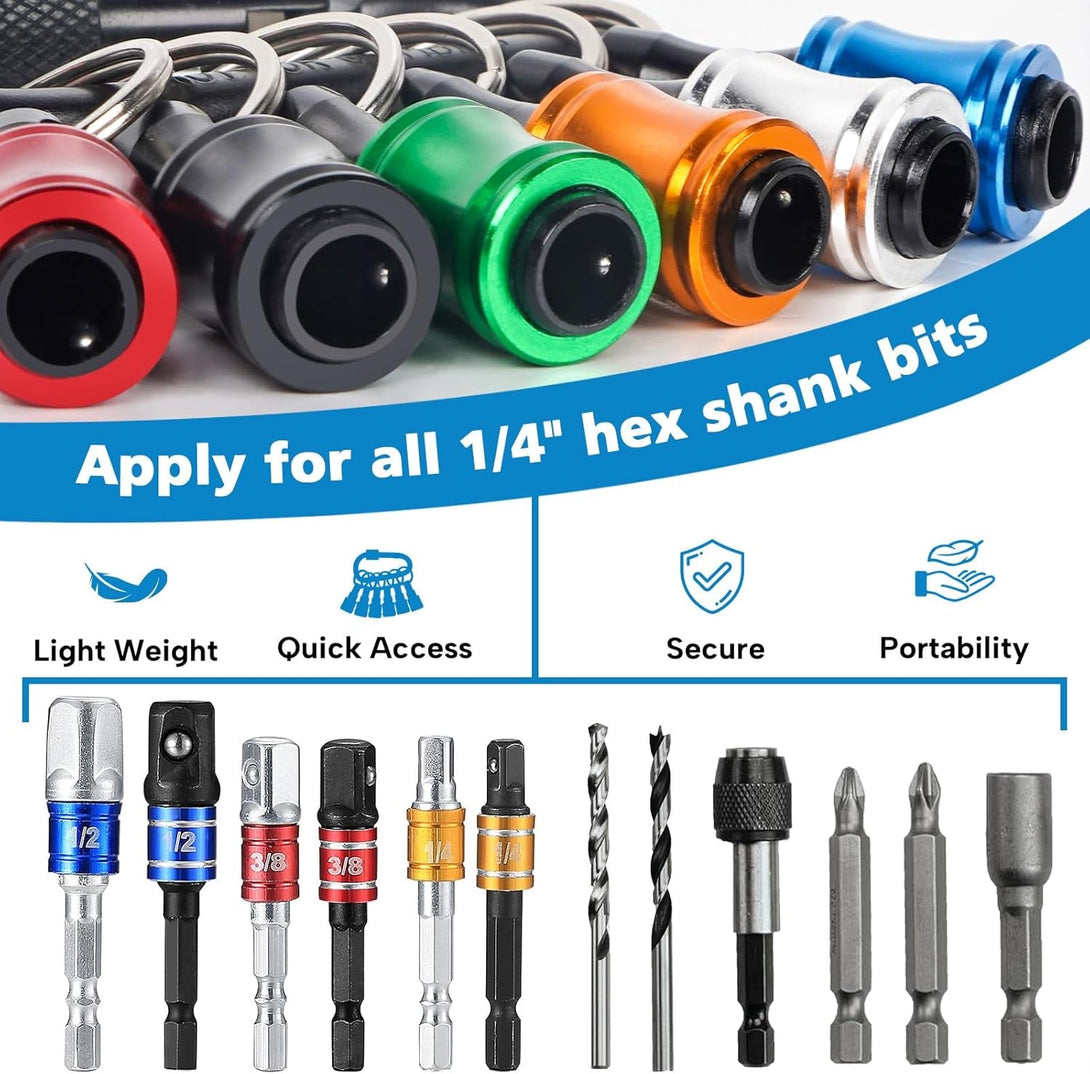 12PCS Bit Holders 1/4 Socket, Hex Shank Screwdriver Bit Holder for Impact Driver Drill Bit Keychain Extension Bar Quick Release Easy Change, Screwdriver Bit Holders for Tools & Home Improvement Gift