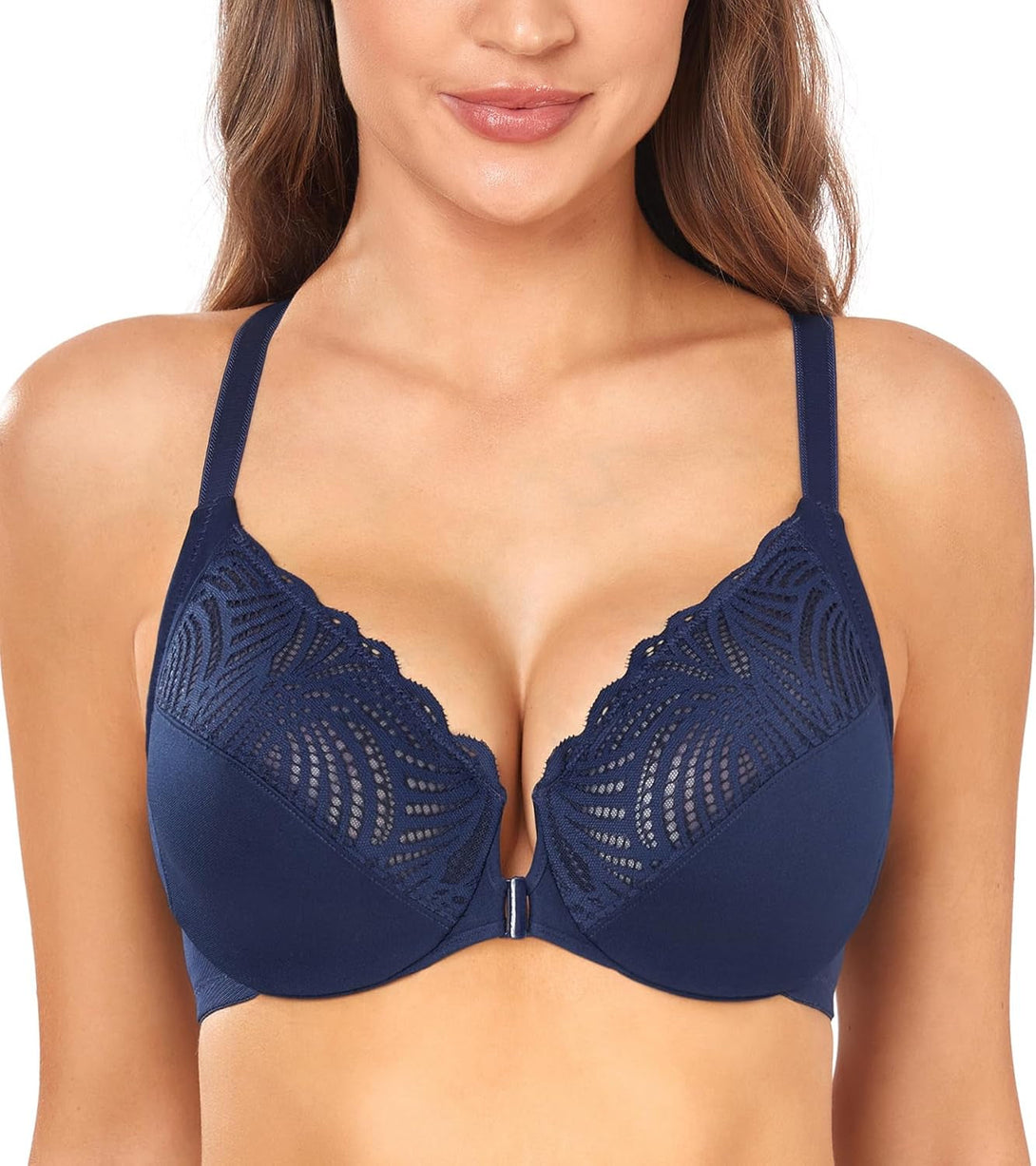 Dotvol Women'S Front Close Bra T Back Full Figure Underwire plus Size Seamless Unlined Bra for Large Bust