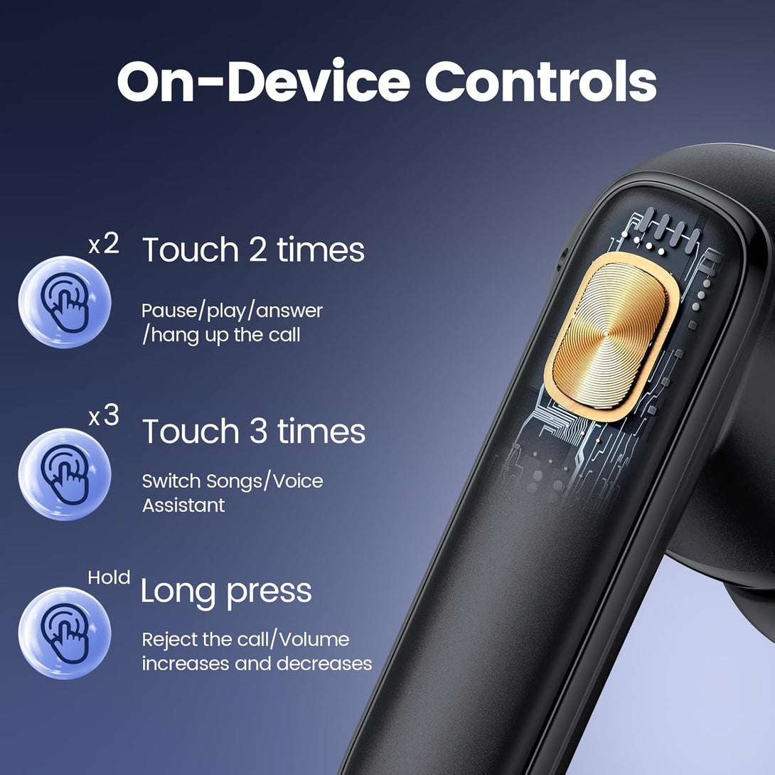 Wireless Earbuds Bluetooth 5.3 Headphones Hifi Stereo Deep Bass Ear Buds 68H Long Playtime Earphones with LED Display Charging Case IPX7 Waterproof for Phones Tablets Laptops Sports Black