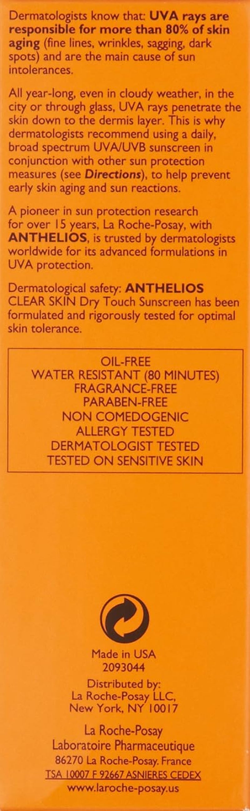 La Roche-Posay Anthelios Clear Skin Sunscreen Dry Touch SPF 60, Oil Free Sunscreen for Face, Oil Absorbing, Broad Spectrum SPF + Antioxidants, Non-Greasy, Oxybenzone Free, Travel Size