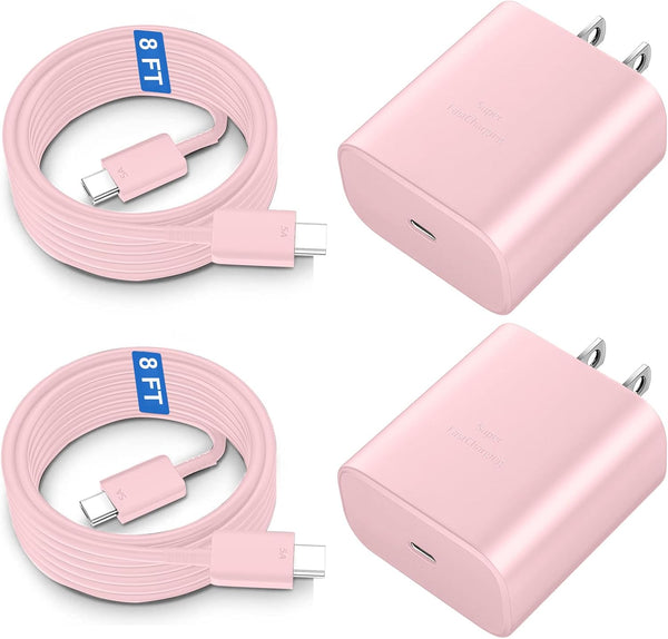 45W USB-C Super Fast Charger Type C Android Phone Charging Cable Block for Samsung Galaxy S25 Ultra/S25/S24 Ultra/S24/S23 Ultra/S23/S22 Ultra/S22/S21/S20/Note 10/20,PPS Wall Charger with 8FT Cord-Pink