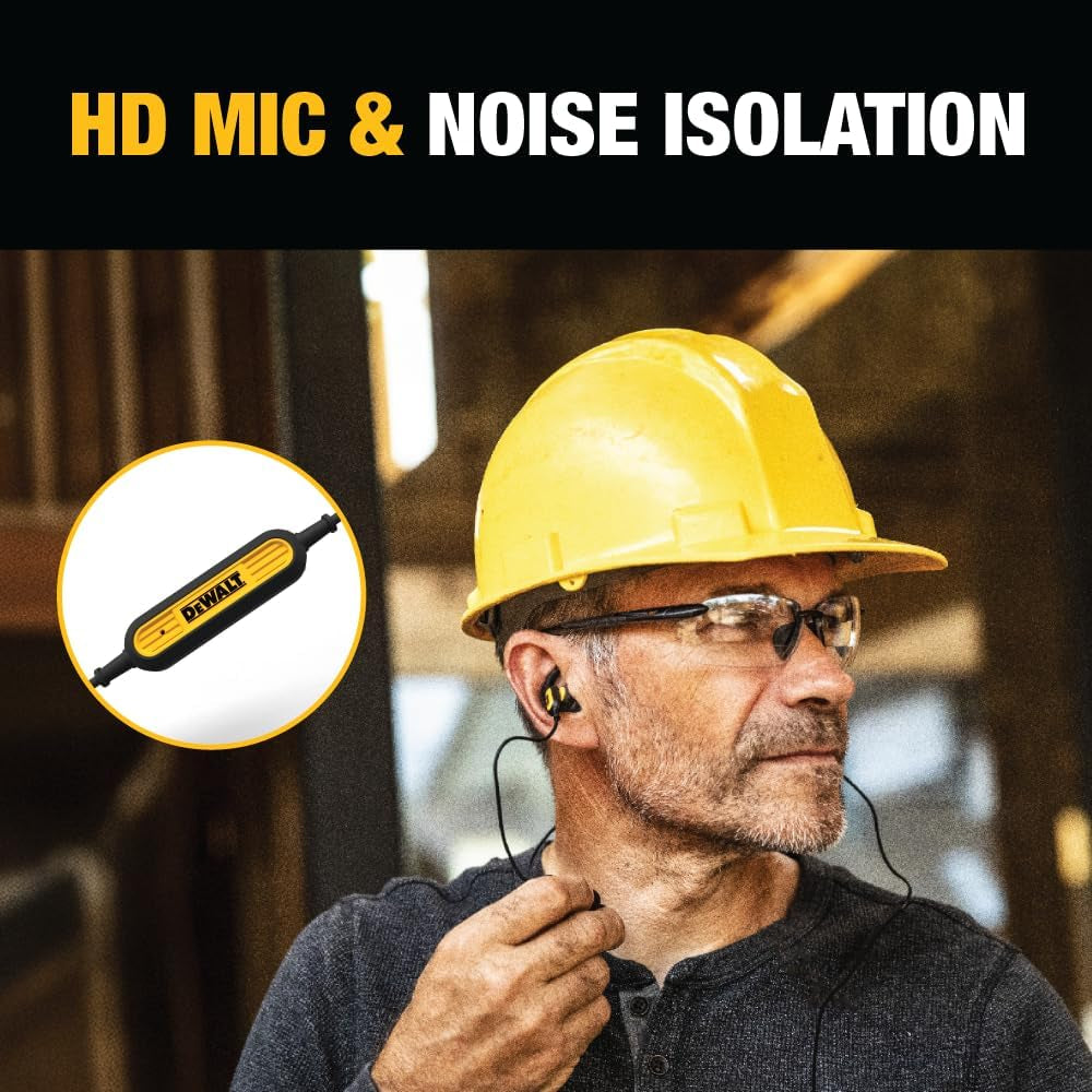 DEWALT Heavy Duty Neckband Bluetooth Earbuds, Wireless Bluetooth 5.2 Headphones W/Microphone, Lightweight Comfort, IP56 Waterproof, Deep Bass Strong Beat, 20H Playtime, Jobsite Behind-Neck Earphones
