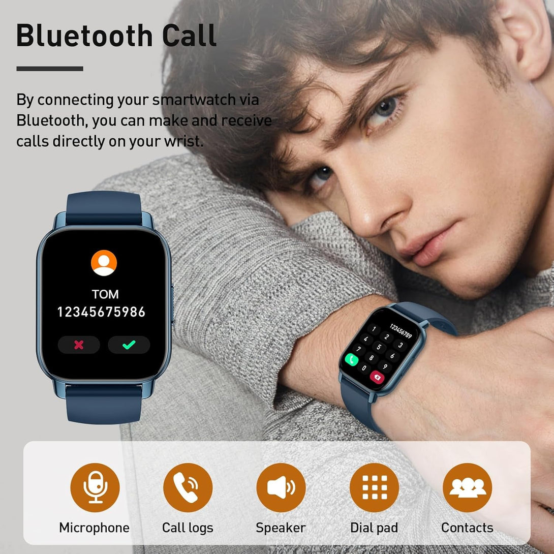 Smart Watch for Men Women, 1.85" HD Screen Smartwatch (Answer/Make Call) with Heart Rate Sleep Monitor Pedometer, 110+ Sports Mode Fitness Watch, IP68 Waterproof Fitness Tracker for Android Ios, Blue