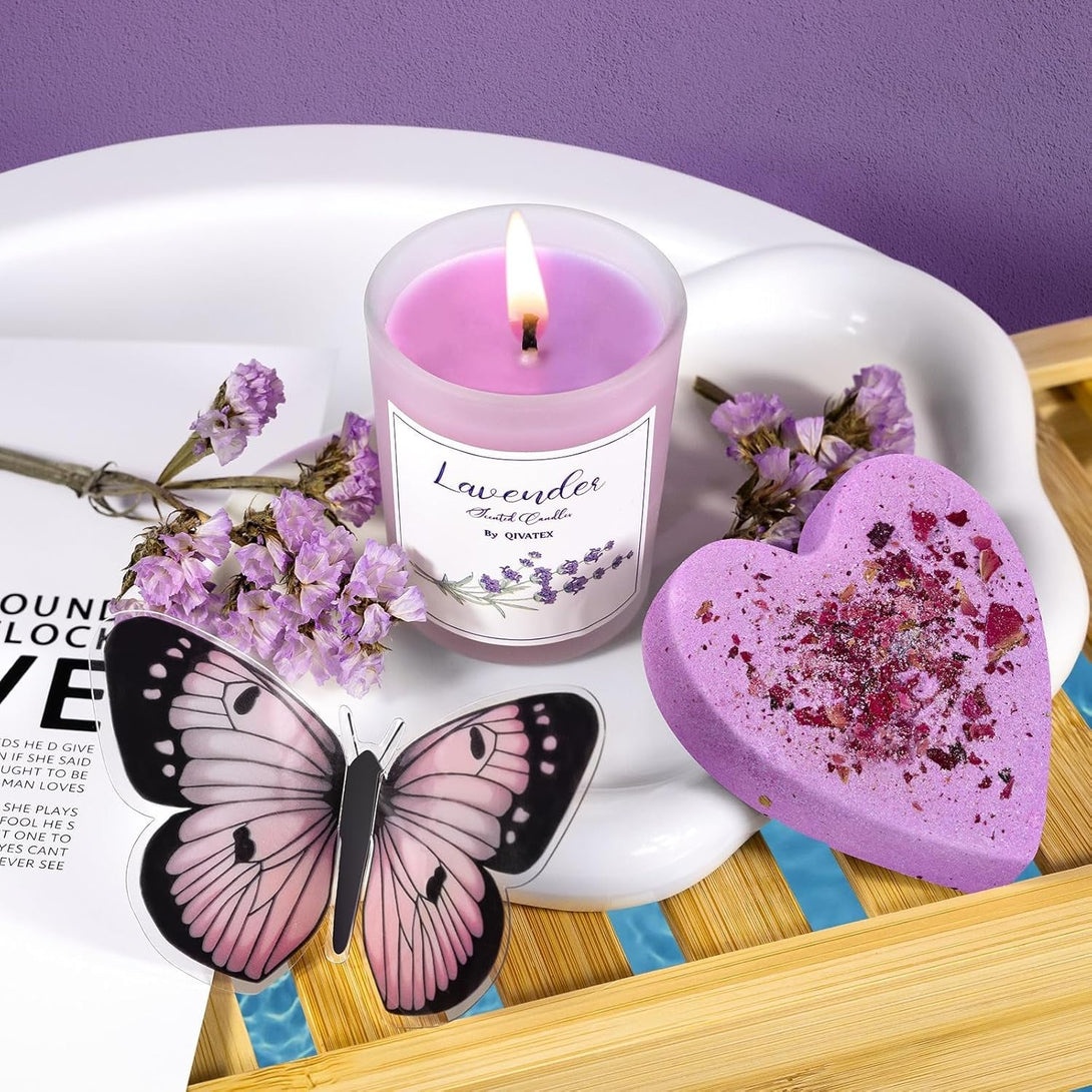 Bath Gift Set for Women, Relaxing Spa Self Care Gifts for Wife Her Sister Friends Mom Auntie Grandma, Lavender Bath Bombs Set, Happy Birthday Friendship Stress Relief Gifts Ideas ﻿
