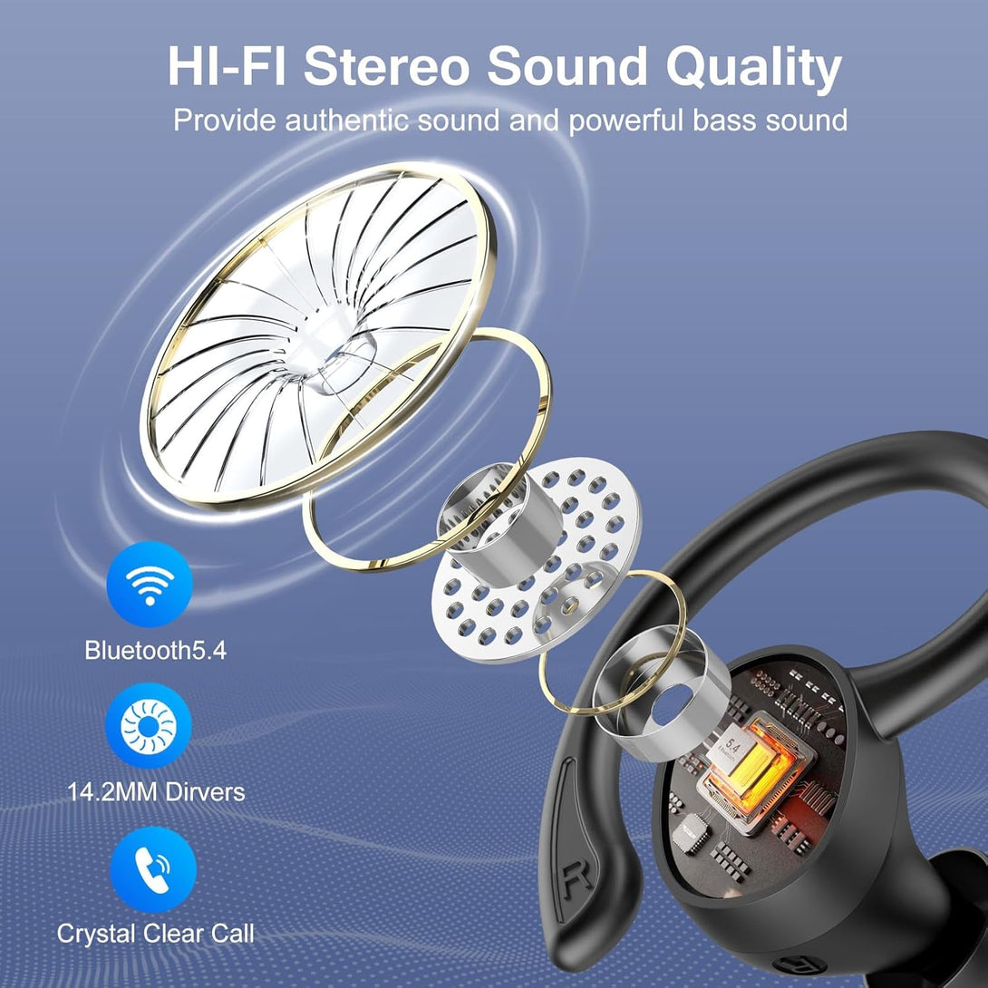 Wireless Earbuds, Earbuds Bluetooth 5.4, Bluetooth Headphones 68Hrs Playtime Sport Earphones with LED Display ENC Noise Cancelling Mic, IPX7 Waterproof Earphones with Hook for Sports/Workout/Running