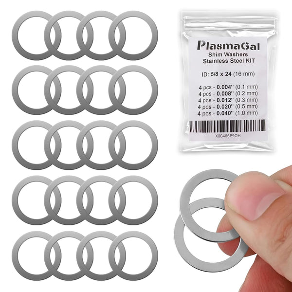 5/8X24 Barrel Shim Kit for .30/.308/7.62 & 300BLK (20 Pieces) - Stainless Steel Muzzle Shim Kit for Precise Alignment (4 Units X 5 Thickness - 0,004"/0,008"/0,012"/0,02"/0,04")