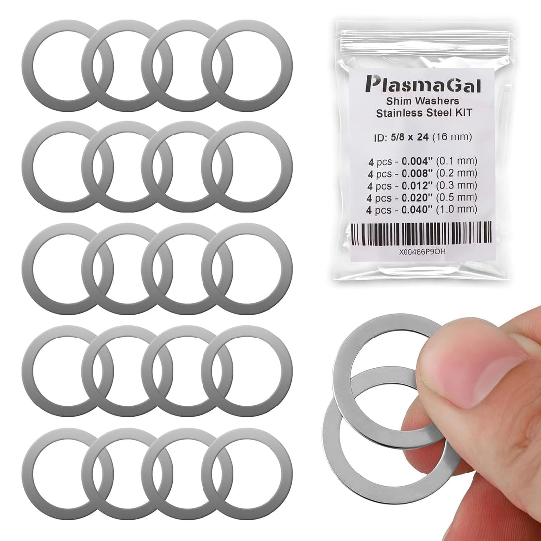 5/8X24 Barrel Shim Kit for .30/.308/7.62 & 300BLK (20 Pieces) - Stainless Steel Muzzle Shim Kit for Precise Alignment (4 Units X 5 Thickness - 0,004"/0,008"/0,012"/0,02"/0,04")