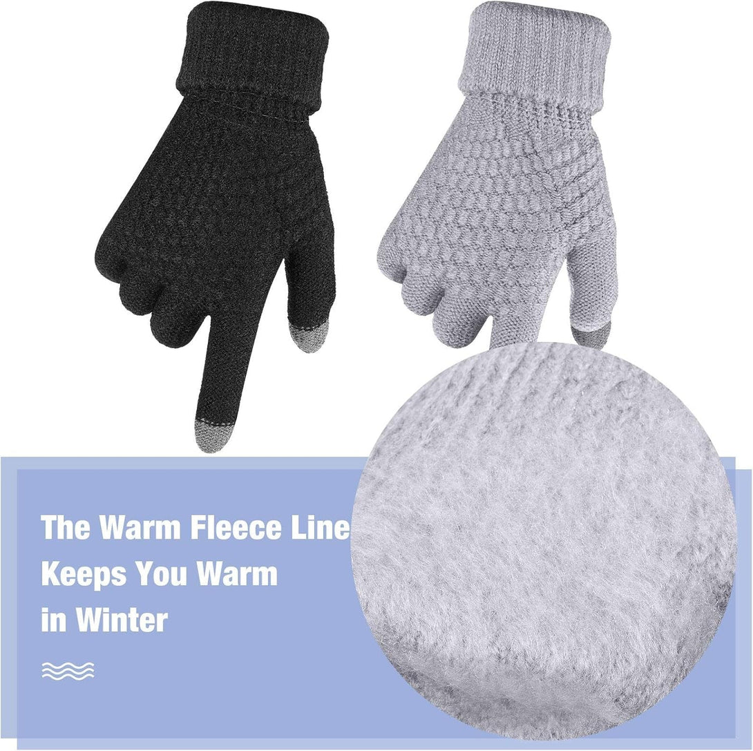 Geyoga 2 Pairs Women'S Winter Touch Screen Gloves Soft Warm Fleece Lined Knit Elastic Cuff Winter Texting Gloves