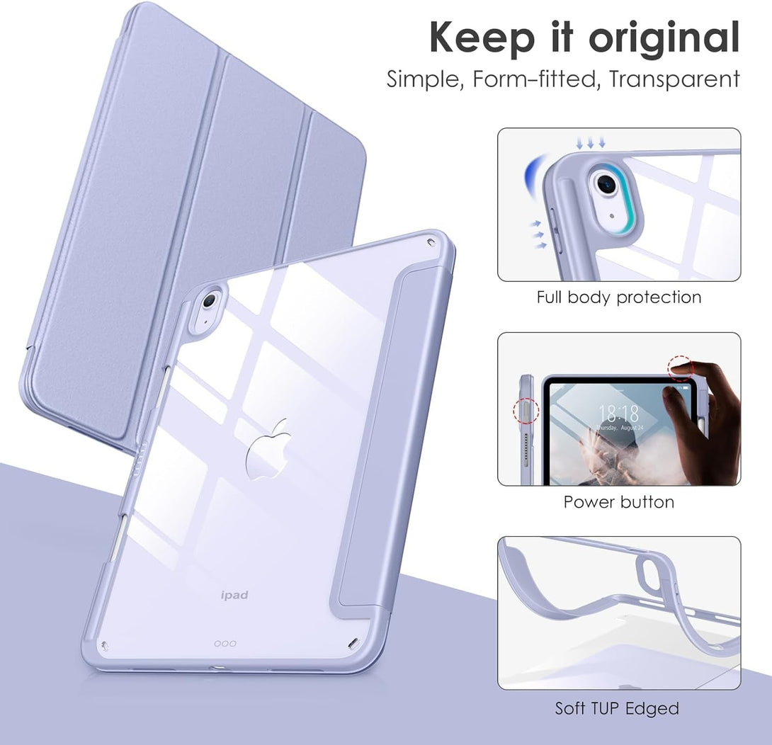 VIKESI Case for Ipad (A16) 11-Inch 2025 and Ipad 10Th Generation 10.9 Inch 2022, Clear Back and TPU Shockproof Frame Cover [Built-In Pencil Holder, Support Auto Sleep/Wake] - Blue Purple