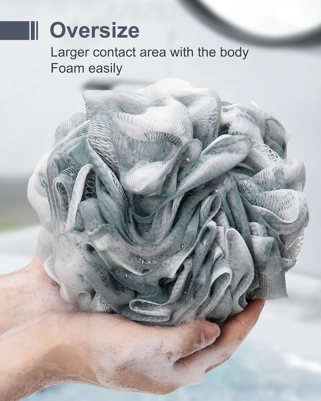 Loofah Sponge, XXL Large Loofah 100G 4 Pack, Bath Sponge Soft Mesh Shower Loofah for Men, Body Scrub, Shower Pouf Bath Accessories, for Body Wash, Soap (Blue Gray)