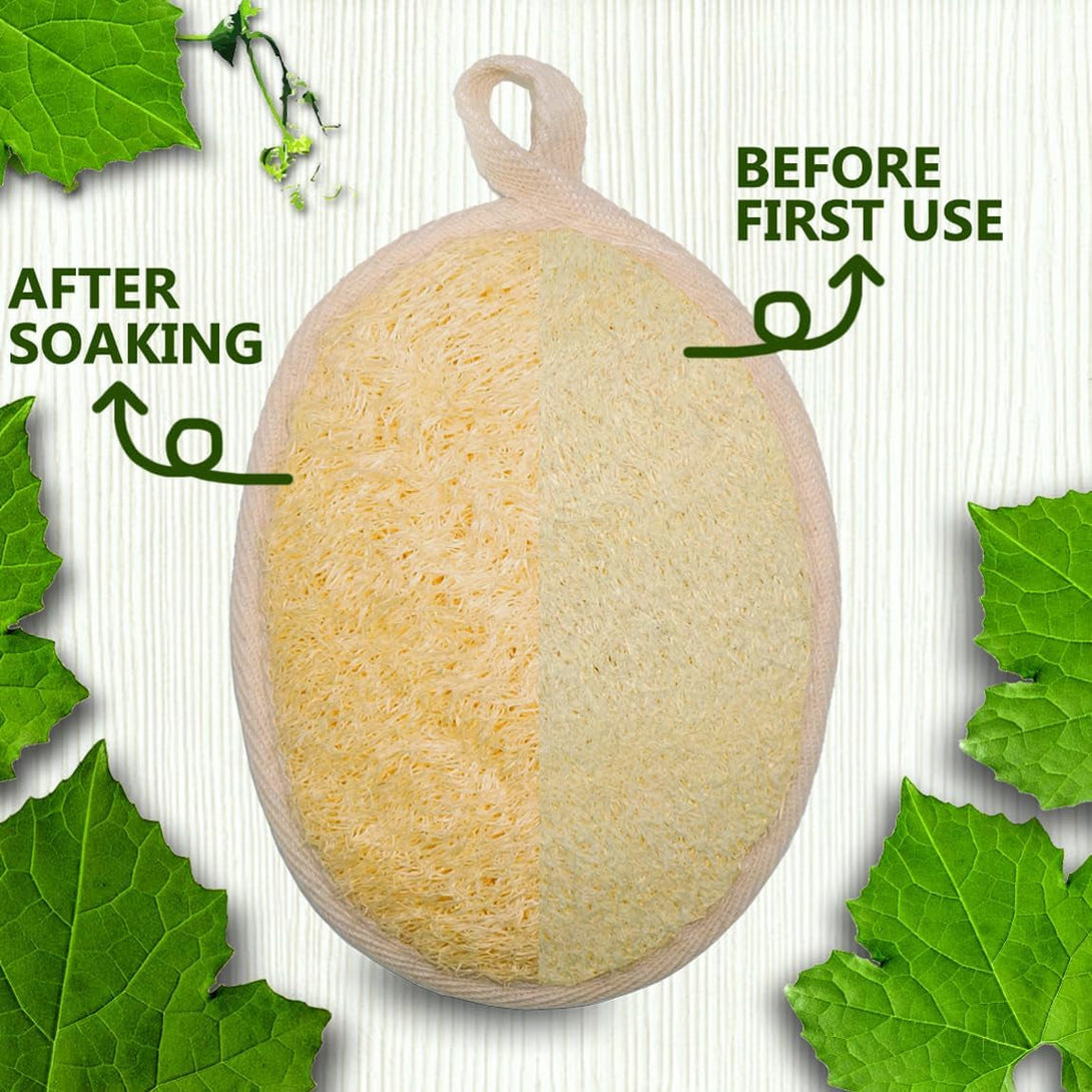 3 Pack Natural Loofah Bath Exfoliation Body Scrubber & Shower Sponge, Eco-Friendly Biodegradable Exfoliating Scrubber for Women & Men, Beige
