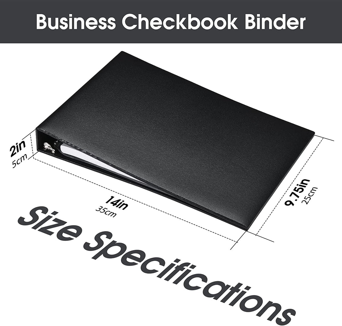 7 Ring Check Binder, 3-On-A-Page Business Checkbook Holder, 500 Checks Capacity, with 2024-2030 Calendar Organizer, Sleek Business Design (Black)