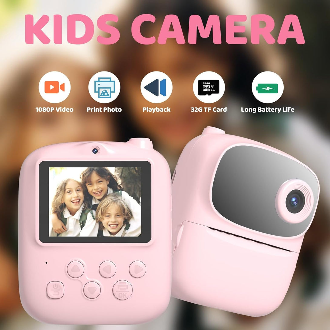2025 Kids Print Camera,Best Gifts for Boys and Girls,32Gb Memory,2.4 Inch Front and Rear Camera with 1080P for Toddler and Teenagers Age 4-13 Year Old