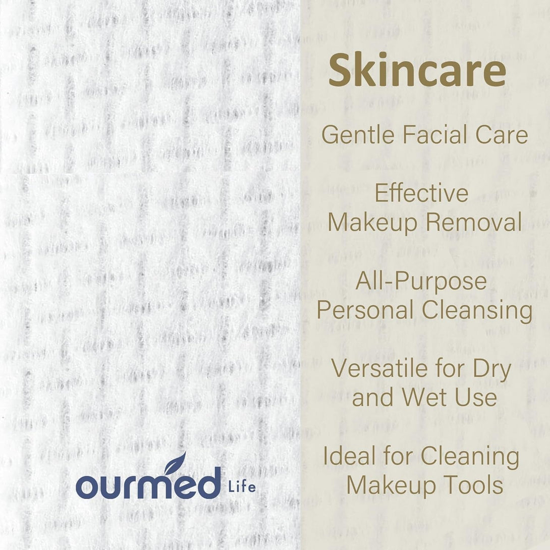 Ourmed Life Face Towels, Disposable Biodegradable Facial Towels for Sensitive Skin, Lint- Free Face Wipes for Washing Face, Skincare and Makeup Remover, Dry Wipes, 10"×12" Extra Large, 50 Count