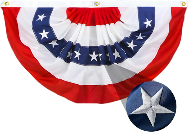 2X4 Ft American Pleated Fan Flag Bunting,Patriotic Bunting Embroidered Stars for Outside,Red White and Blue Decorations for 4Th of July Independence Day Memorial Day 1Pcs