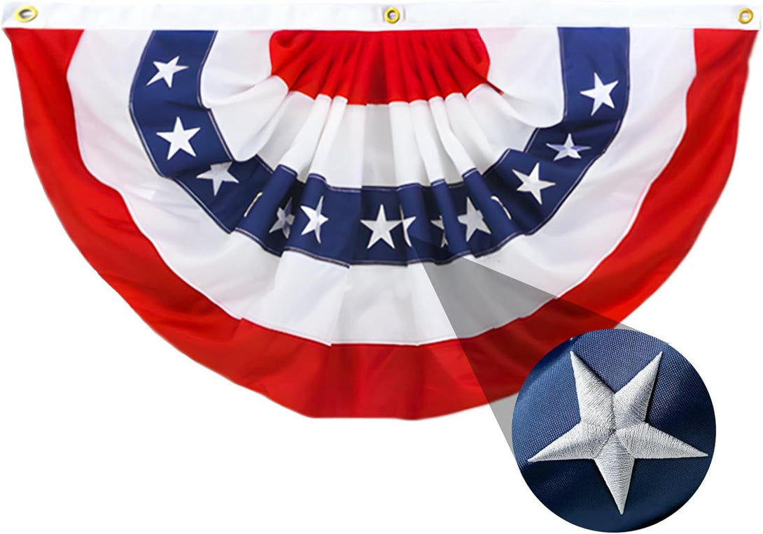 2X4 Ft American Pleated Fan Flag Bunting,Patriotic Bunting Embroidered Stars for Outside,Red White and Blue Decorations for 4Th of July Independence Day Memorial Day 1Pcs