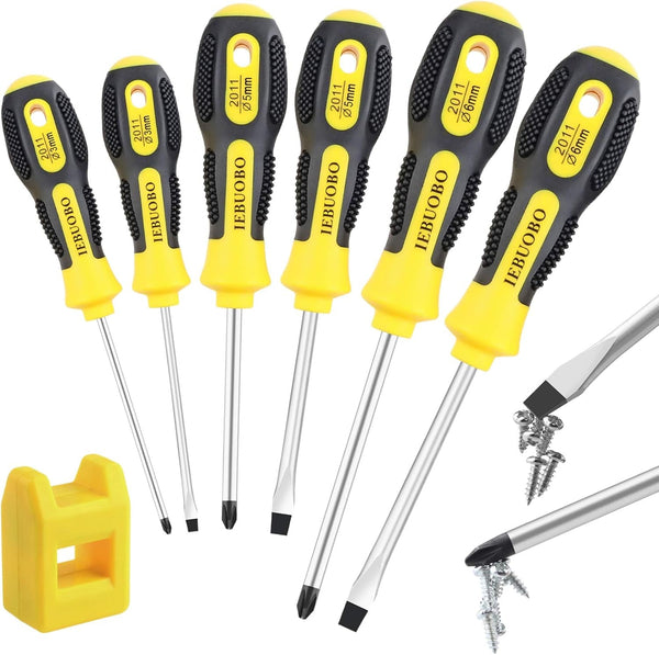 6 Piece Precision-Magnetic-Screwdriver-Tool-Set-Phillips-Flat-Head Tips Screw Driver Small Flathead Non-Slip for Repair Home Craft Improvement,With Magnetizer/Demagnetizer Tool