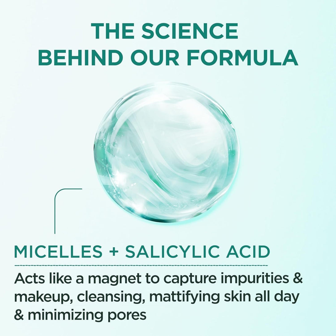 Garnier Micellar Water with Salicylic Acid, All-In-1 Mattifying Facial Cleanser and Makeup Remover for Oily and Acne Prone Skin, 13.5 Fl Oz