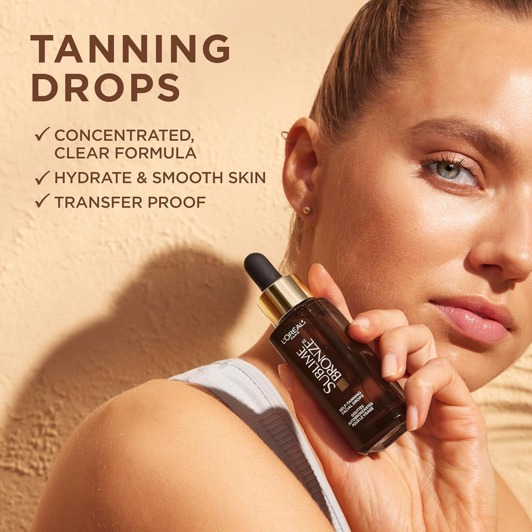L’Oreal Paris Sublime Bronze Self Tanning Facial Drops with Hyaluronic Acid, Gradual Tan, Fragrance-Free, 1 Fl. Oz