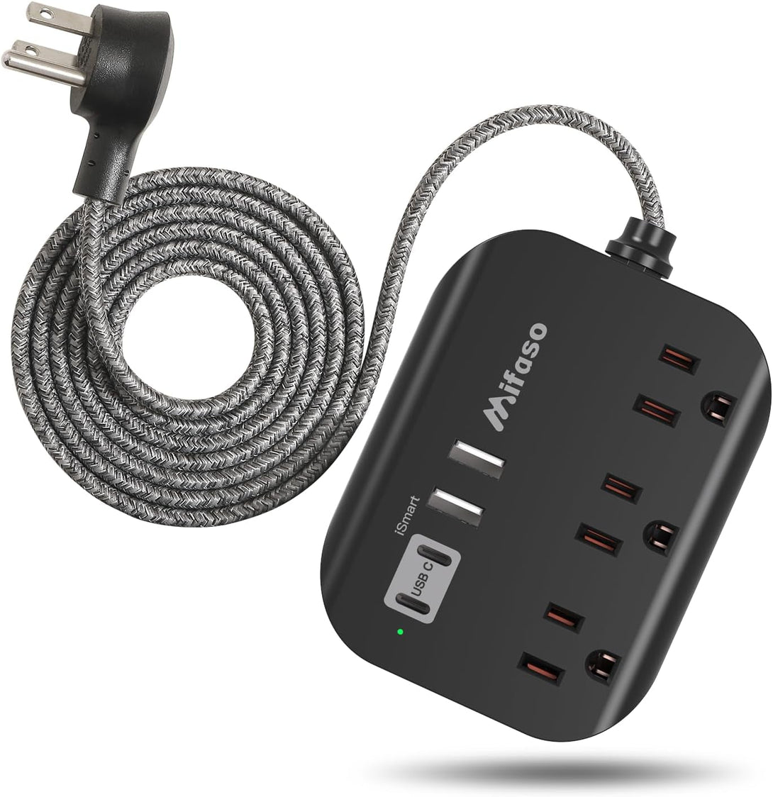 Cruise Ship Essentials - Mifaso Power Strip with USB, Mountable Flat Plug Power Strip with 3 Outlets 4 USB Ports(Smart 3.1A), 5Ft Braided Extension Cord, Compact for Cruise Ship, Travel, Home, Dorm