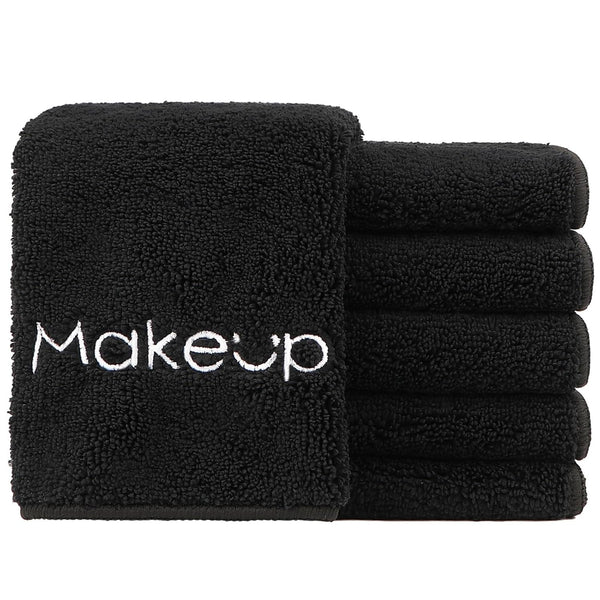 HOMEXCEL Makeup Remover Cloth 6 Pack,Premium Washable Soft 13X13 Inch Facial Cleansing Makeup Towels,Quick Dry Microfiber Face Towels Washcloths for All Skin Types,Black