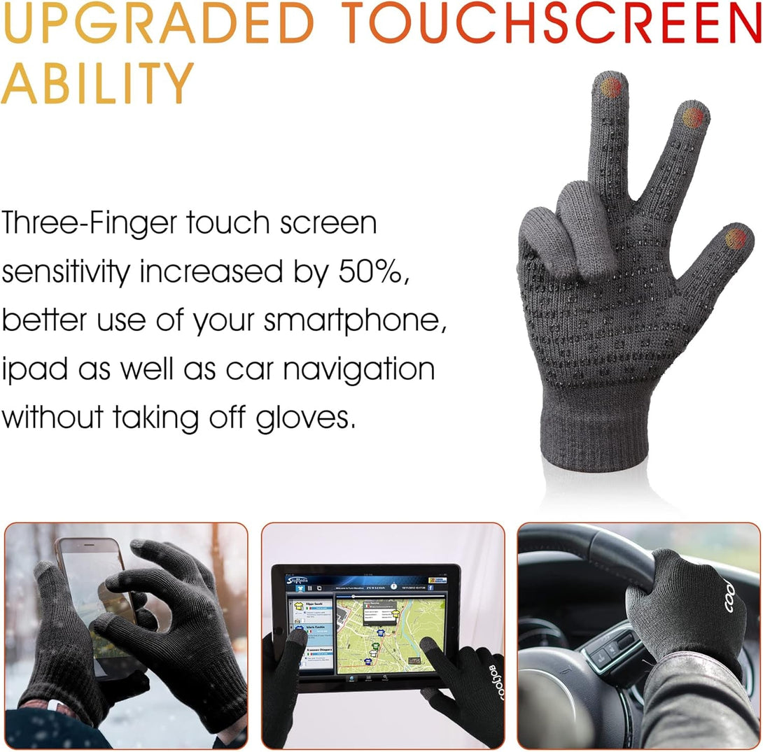 COOLJOB Warm Fleece Knit Winter Gloves for Men Women, Touch Screen Fingers, Non-Slip Silicone Grip and Elastic Cuff