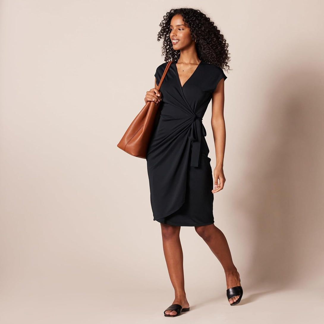 Amazon Essentials Women'S Classic Cap Sleeve Wrap Dress (Available in plus Size)