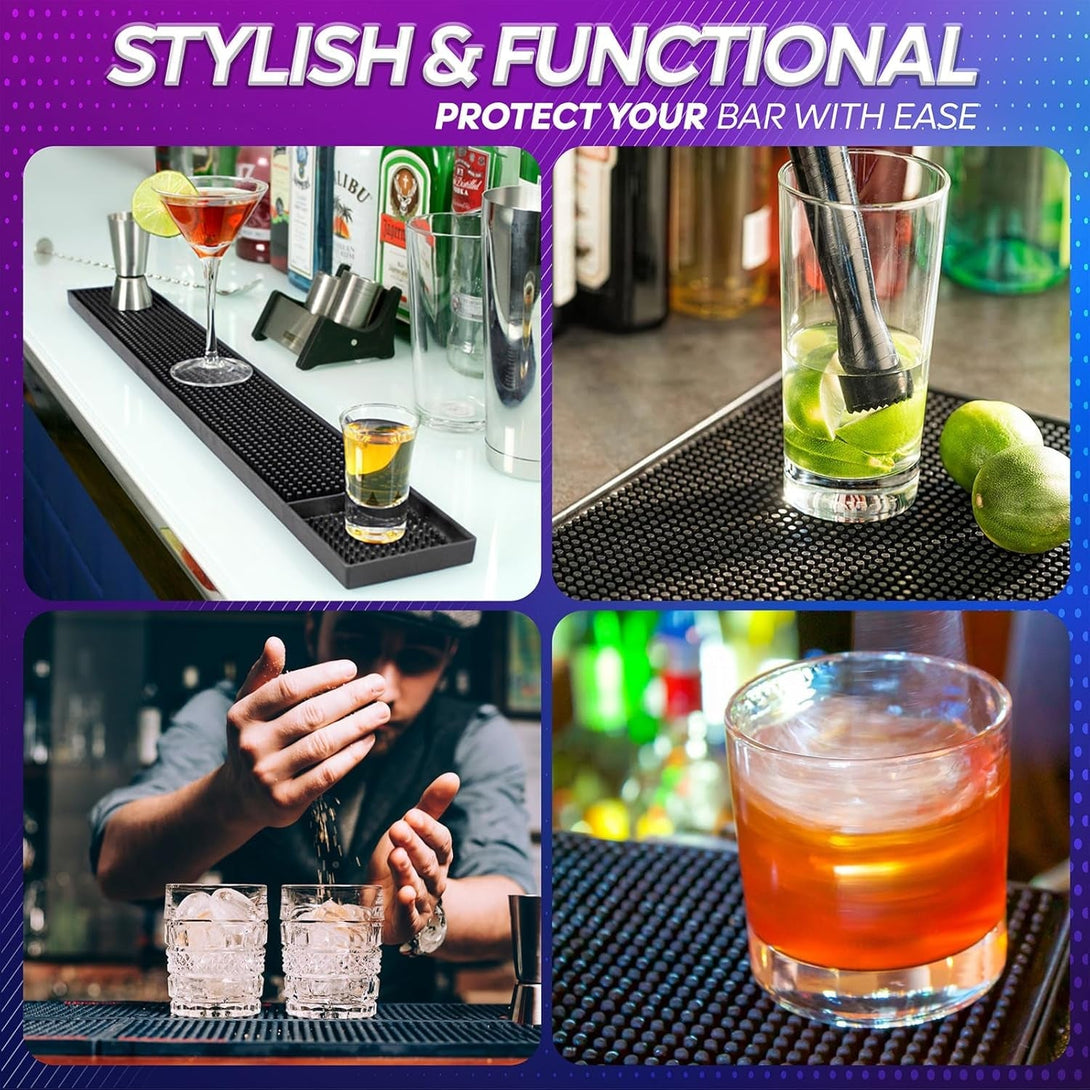 3 Pack Rubber Bar Mats, Spill Bar Mats for Bartending,Non-Slip Coffee Bar Mats for Countertop,Black Bar Mat for Home Bar,Kitchen, Restaurants(1Pc/18" X 12"+2Pc/24"X 3")