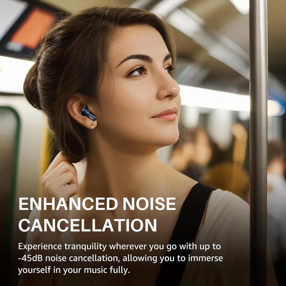 TOZO Hybrid Active Noise Cancelling Wireless Earbuds with 6 Mics AI Clear Call Ear Buds 55H Playtime with LED Display 32 Preset Eqs via APP Bluetooth 5.3 IPX8 Waterproof in Ear Headphones