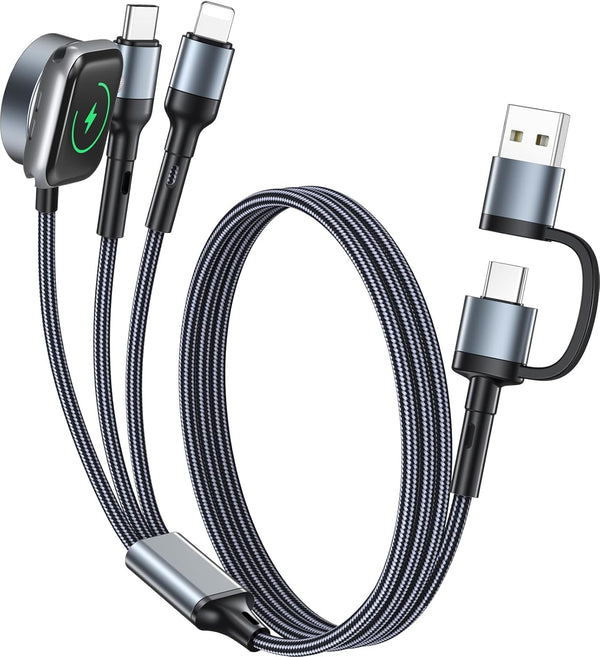 2Pack Charger Cable Upgraded 3 in 2 Phone Watch Charger USB C Multi Charging Cable-5Ft