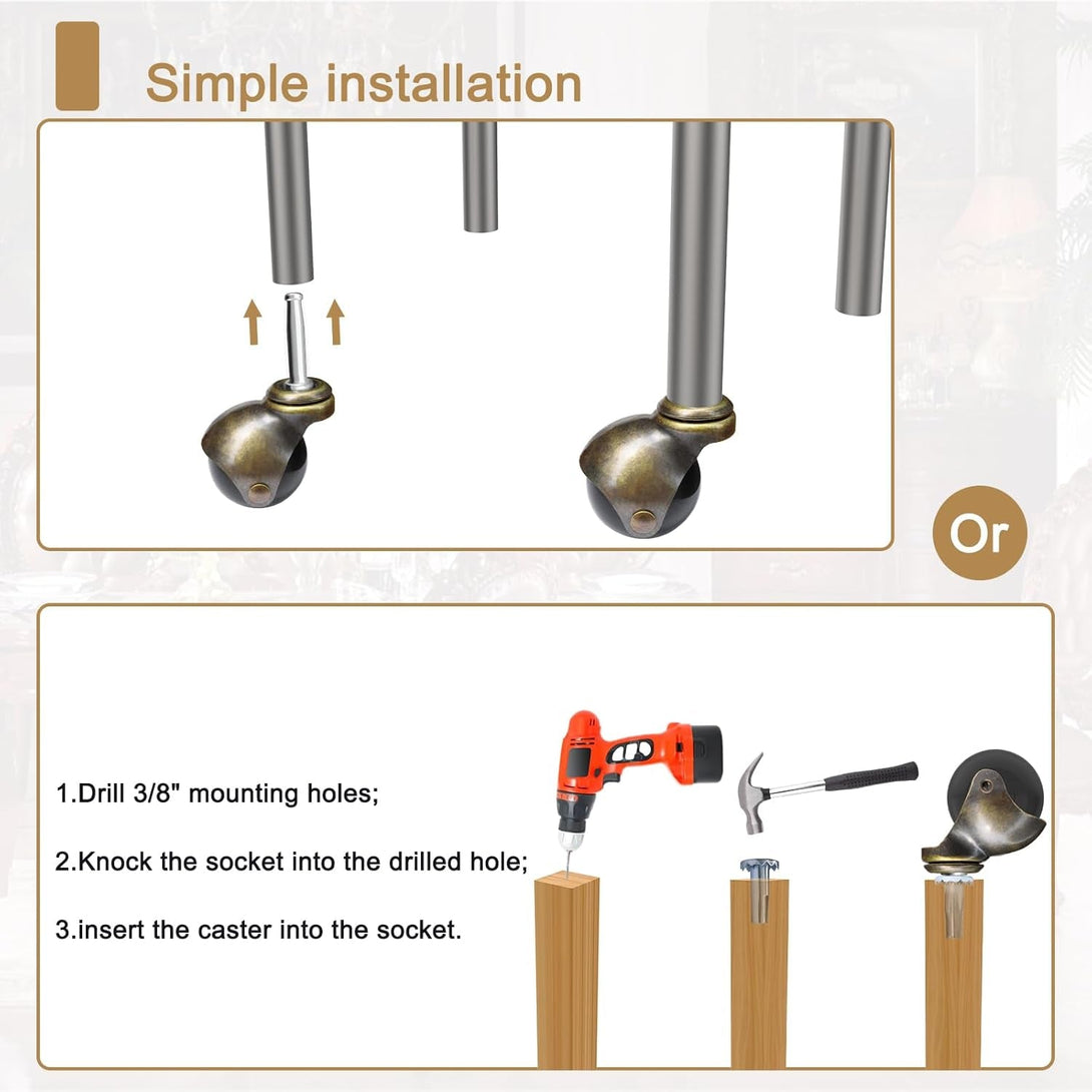 AAGUT 2" Ball Casters Stem Caster Wheels Set of 4 with 5/16" X 1-1/2" (8 X 38Mm) with Metal Sockets Replacement Vintage Antique Swivel Wheel for Sofa, Chair, Cabinet