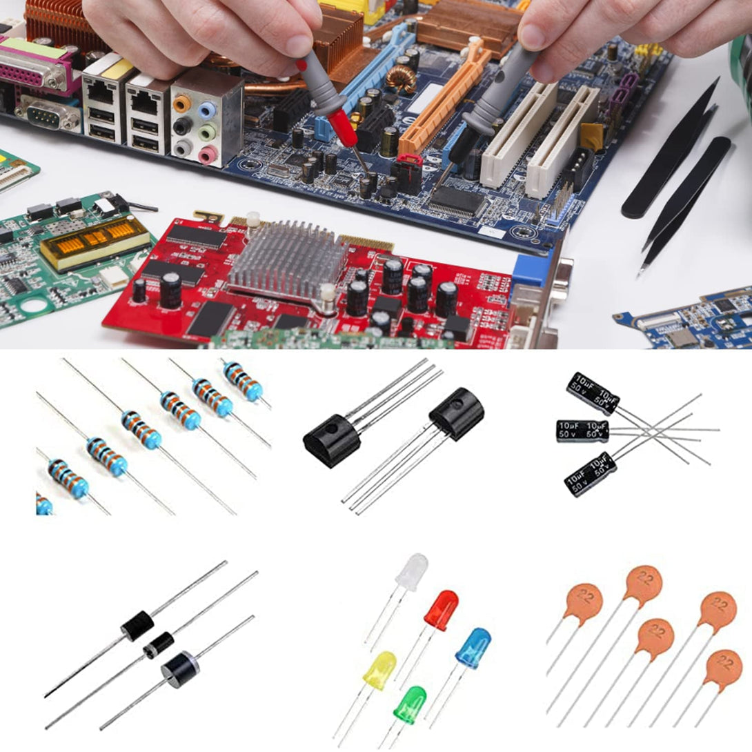1400Pcs Basic Electronics Component Assortment Kit, Electrolytic Capacitor, Ceramic Capacitor, LED Diode, Common Diode, Resistor, Transistor Component for Arduino, Electronic DIY Project