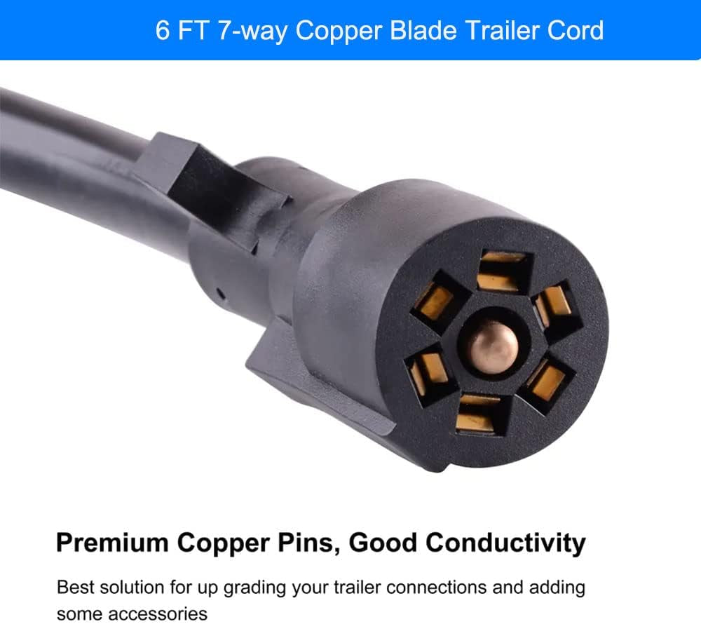 6 Foot 7 Pin Trailer Plug Wiring Harness 7 Way RV Trailer Cord Wire with 7 Gang Waterproof Junction Box