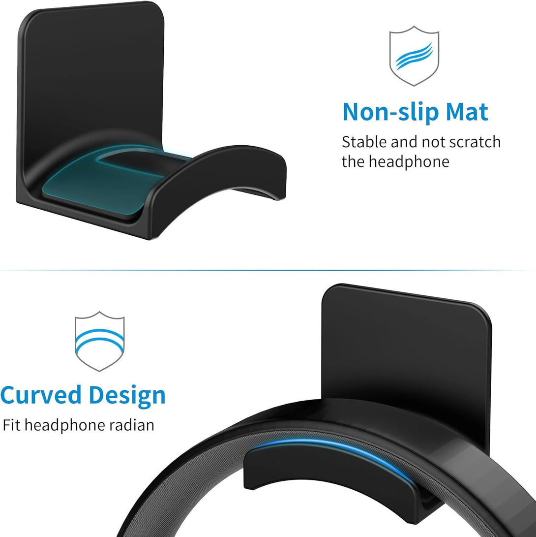 SOKUSIN Headphone Stand Headset Holder - Adhesive Gaming Earphones Hanger, Universal Desk Wall Mount Hook for All Headphone/Controller, Compatible with Beats, Airpods Max,Sony, JBL (Black-2Pcs)