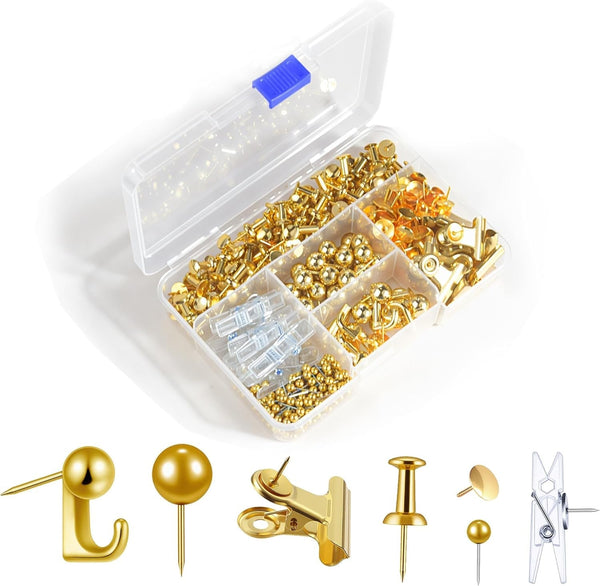 400 Pcs Gold Push Pins Set,7 Styles Push Pins, Pin Tacks,Decorative Thumb Tacks for Cork Board,Bulletin Boards Home Office Accessories
