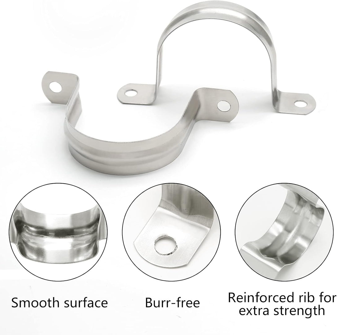 10PCS M50 (2 Inch) Conduit Clamps, Stainless Steel Two Hole Strap U Bracket Rigid Pipe Strip, Cable Clamp Hanger with 2 Holes Fit for 2 Inch Pipes OD