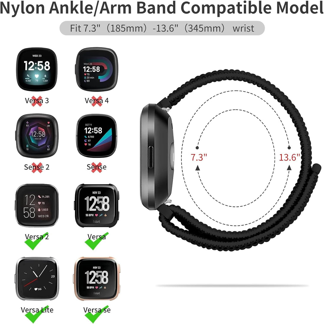 Nylon Sport Ankle/Arm Band Compatible with Fitbit Versa 2/Versa-1/ Lite/Se for Women Men, Elastic Nylon Braided Arm Strap Replacement Ankle Band