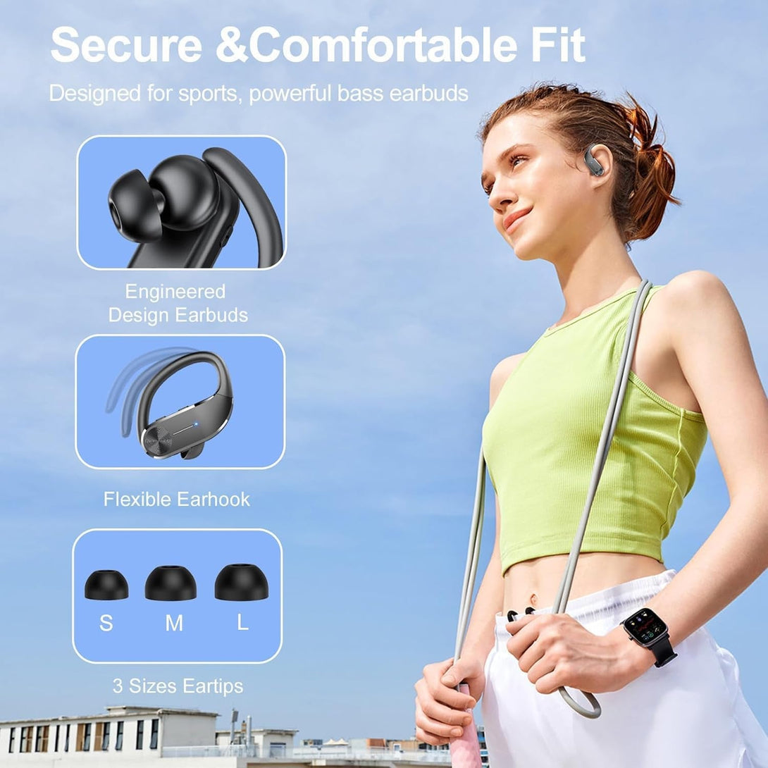 Ear Buds Wireless Earbuds Bluetooth 5.3 Hifi Stereo Running Headphones 68Hrs Playtime over Ear Headphones with Earhooks for Sport, LED Digital Display IPX7 Waterproof Usb C for Running/Workout