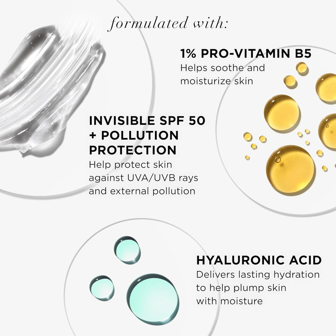IT Cosmetics Hello Sunshine Invisible Sunscreen for Face SPF 50 - Sunscreen, Hydrating Serum & Makeup Primer - 1% Pro-Vitamin B5 & Hyaluronic Acid - HSA/FSA Eligible - No White Cast