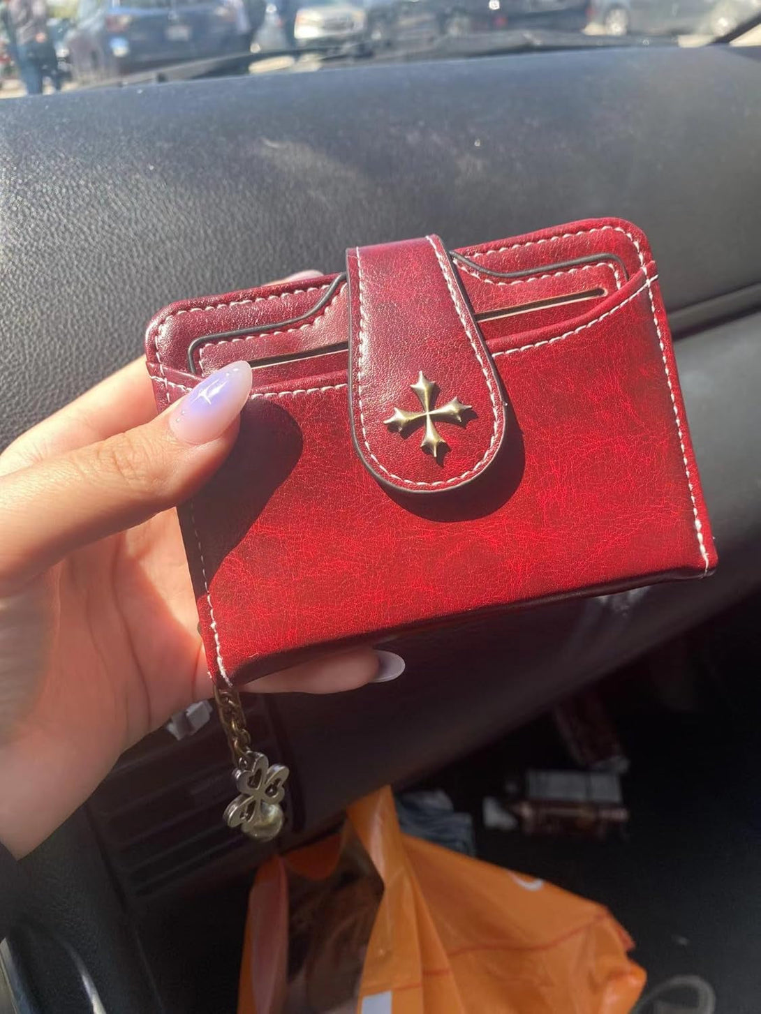 Small Wallet for Women Zip Bifold Vintage Wallet Goth Purse Mini Leather Cash Wallets with Zipper Coin Pocket (Red,Small)