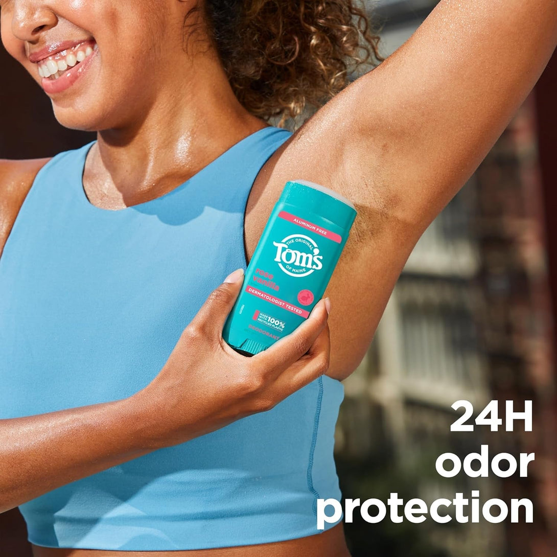 Tom’S of Maine Rose Vanilla Aluminum Free Natural Deodorant for Women & Men | Goes on Clear | Odor & Wetness Protection | Naturally Derived and Moisture-Locking Ingredients | 3.25 Oz