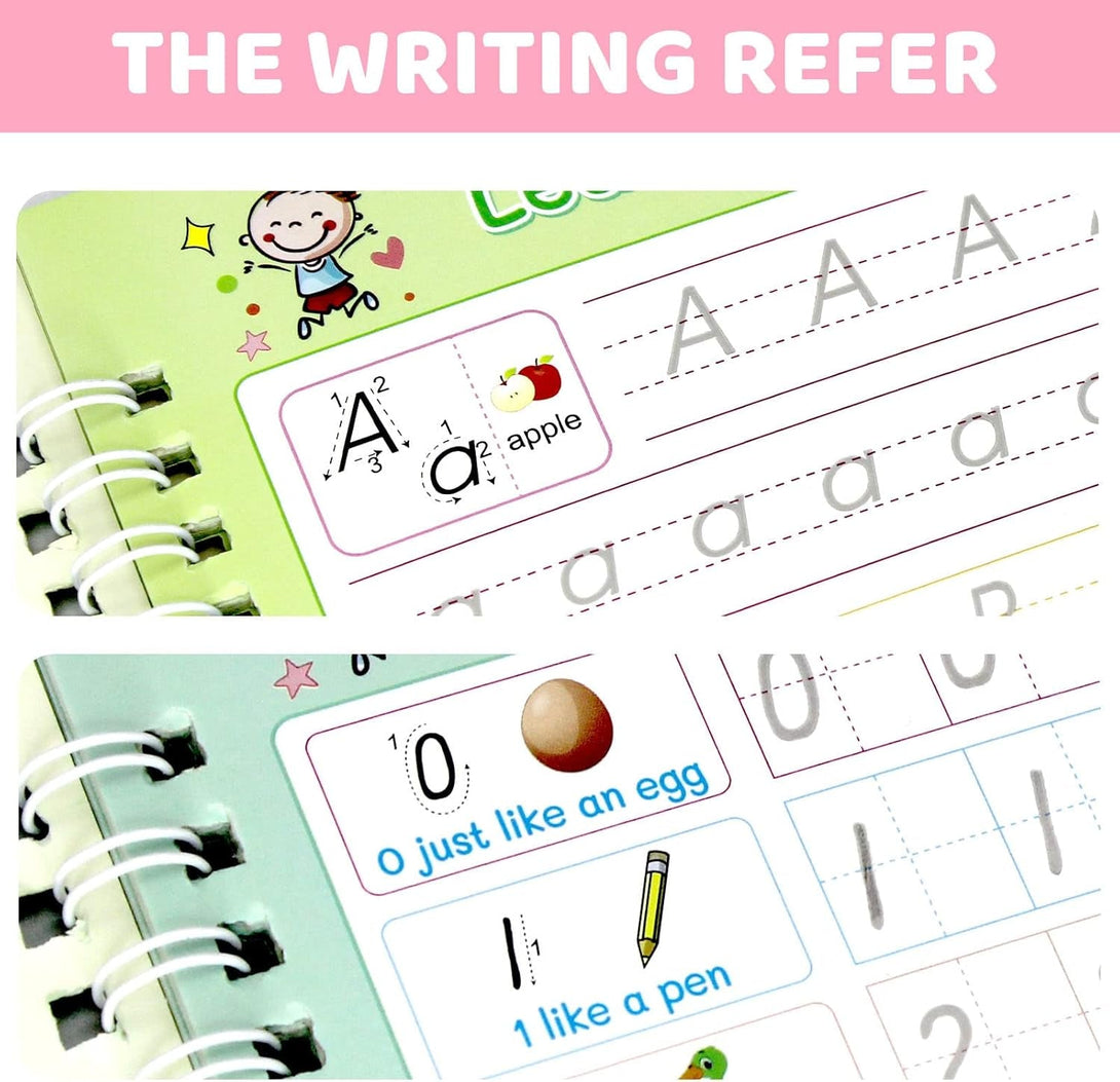 5 PCS Grooved Writing Books for Kids Children Reusable Magic Practice Copy Book Writing Workbook Magic Ink Copy Books for Preschool Tracing Letter Book Grooved Writing Book