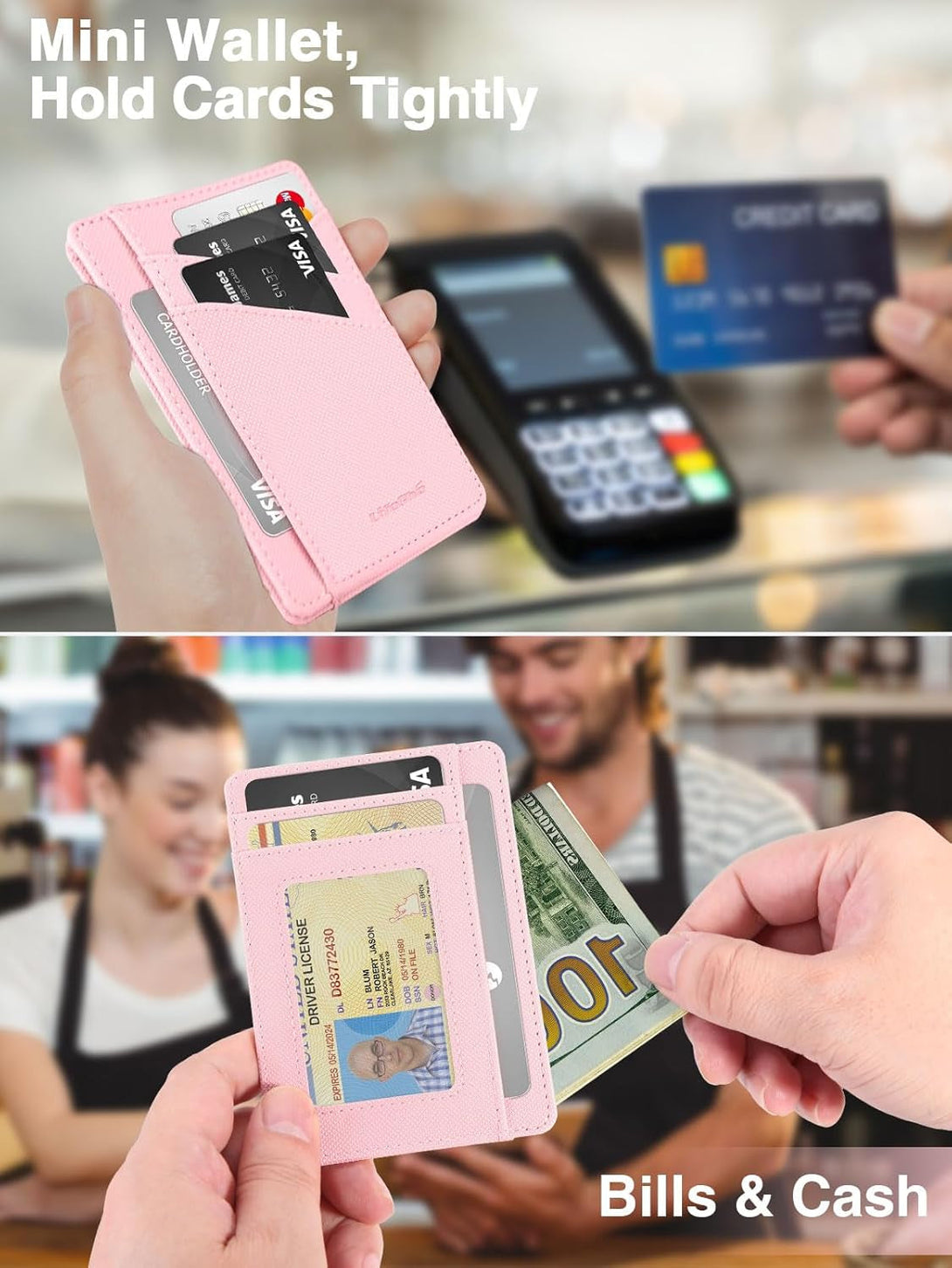 Minimalist Wallet Credit Card Holder Slim Wallet for Men Women, Soft Leather Front Pocket Wallet Small Compact Wallet Thin Card Case ID Window RFID Blocking Card Organizer Quick Access You Need