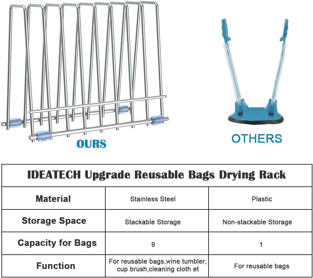 IDEATECH Bags Rack, Drying Rack for Bags, Stainless Stand, File Organizer Desktop Storage Book Shelf, Kitchen Storage & Organization (Silver)