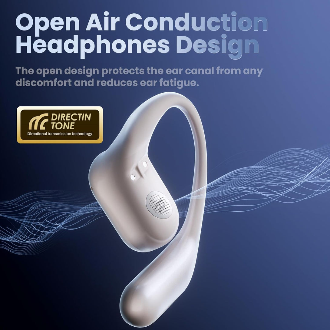 Open Ear Headphones Earbuds Wireless - 5.4 Bluetooth Ear Buds with LED Digital Display IPX7 Waterproof, Wireless Headphones Touch Control Air Conduction Stereo Sound with 18.2Mm Drivers 80H Playtime