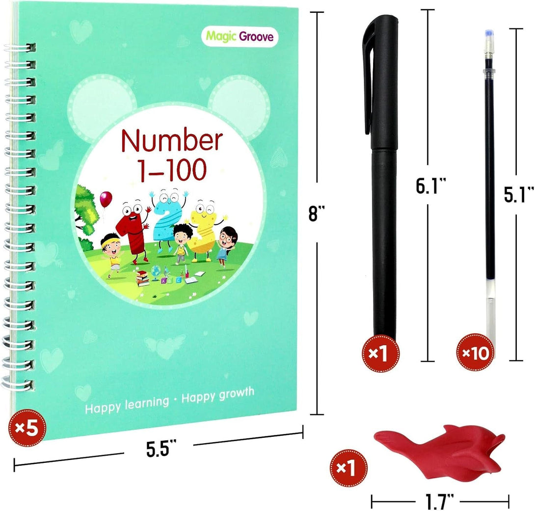 5 PCS Grooved Writing Books for Kids Children Reusable Magic Practice Copy Book Writing Workbook Magic Ink Copy Books for Preschool Tracing Letter Book Grooved Writing Book