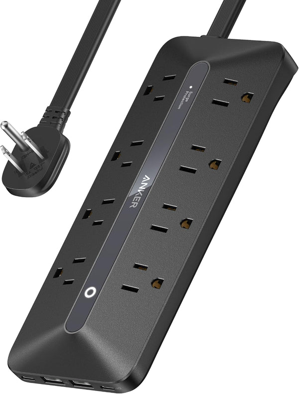 Anker Flat Plug Power Strip, 12-In-1 USB-C Power Strip with 8 AC Outlets, 2 USB-C, 2 USB-A Ports, 5Feet Extension Cord, Slim Desk Charging Station, 900J Surge Protection, 35W Max for Home, Office