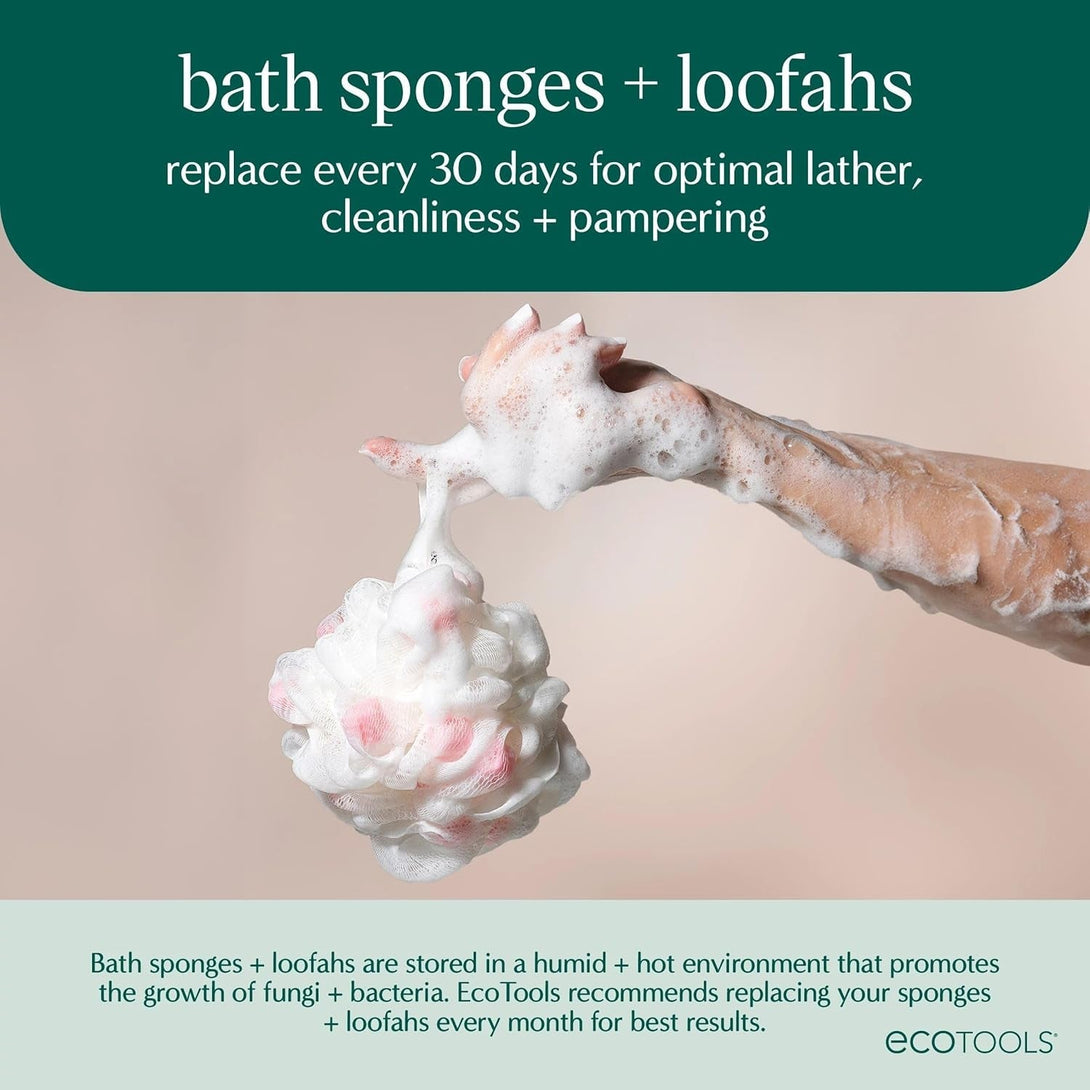 Ecotools Exfoliating Ecopouf, Shower Loofah Scrubs & Cleanses, Pouf with Recycled Netting, Exfoliation Removes Dead Skin, Eco-Friendly Bath Accessory, Cruelty-Free, Color May Vary, 6 Count (60G)