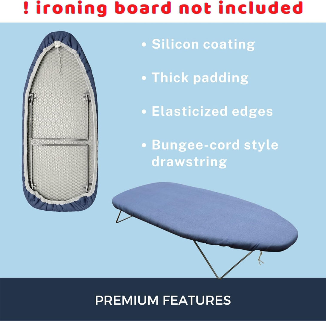 12.5 X 30 Inch Smart Table Top Ironing Board Cover and Pad with Standard Size, Fits Small, Mini Board, Easy Placement, Extra Thick Padding, Elastic Cord, Heat Resistance (12.5" X 30", Blue)