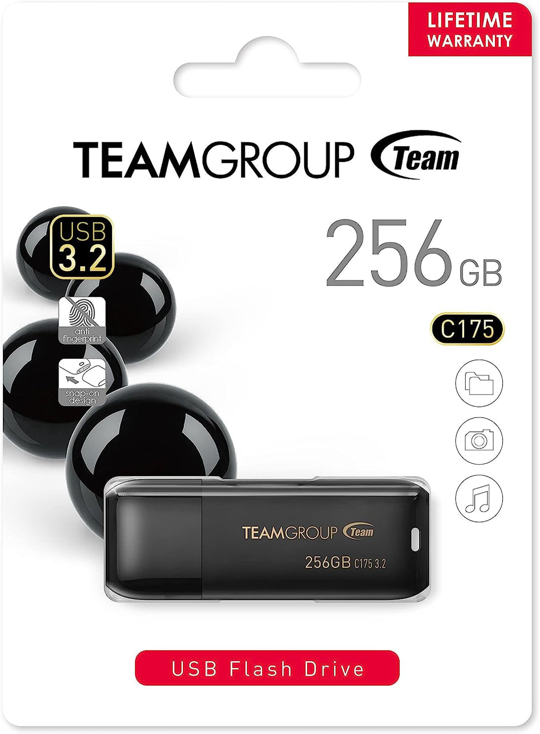 TEAMGROUP C175 256GB 2 Pack USB 3.2 Gen 1 (USB 3.1/3.0) Read 100Mb/S Flash Thumb Drive, External Data Storage Memory Stick Compatible with Computer/Laptop Matte Black TC1753256GB22